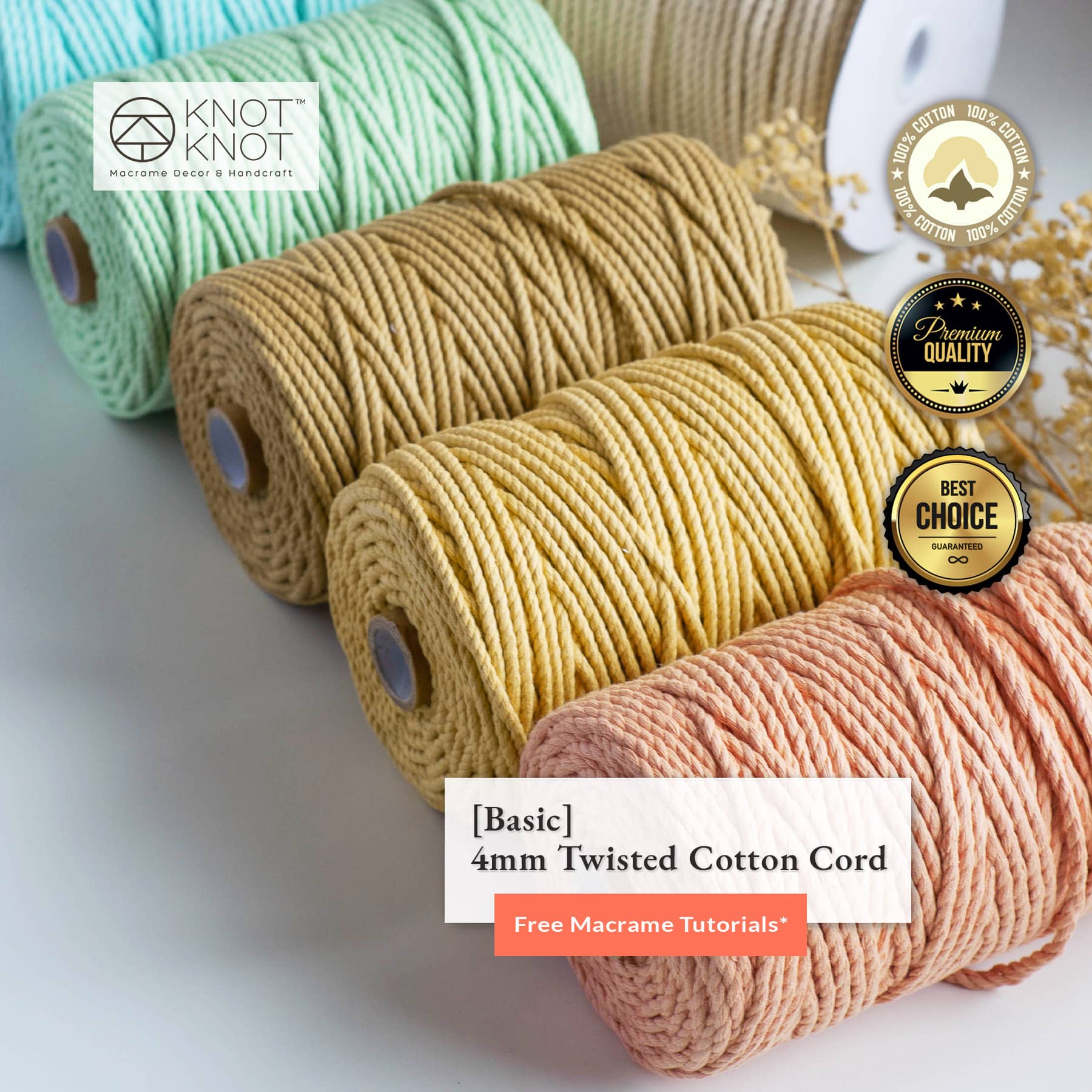 Basic] 4mm Twisted Cotton Cord (5m/100m) Macrame DIY Handcraft, Home Decor, Handmade Craft