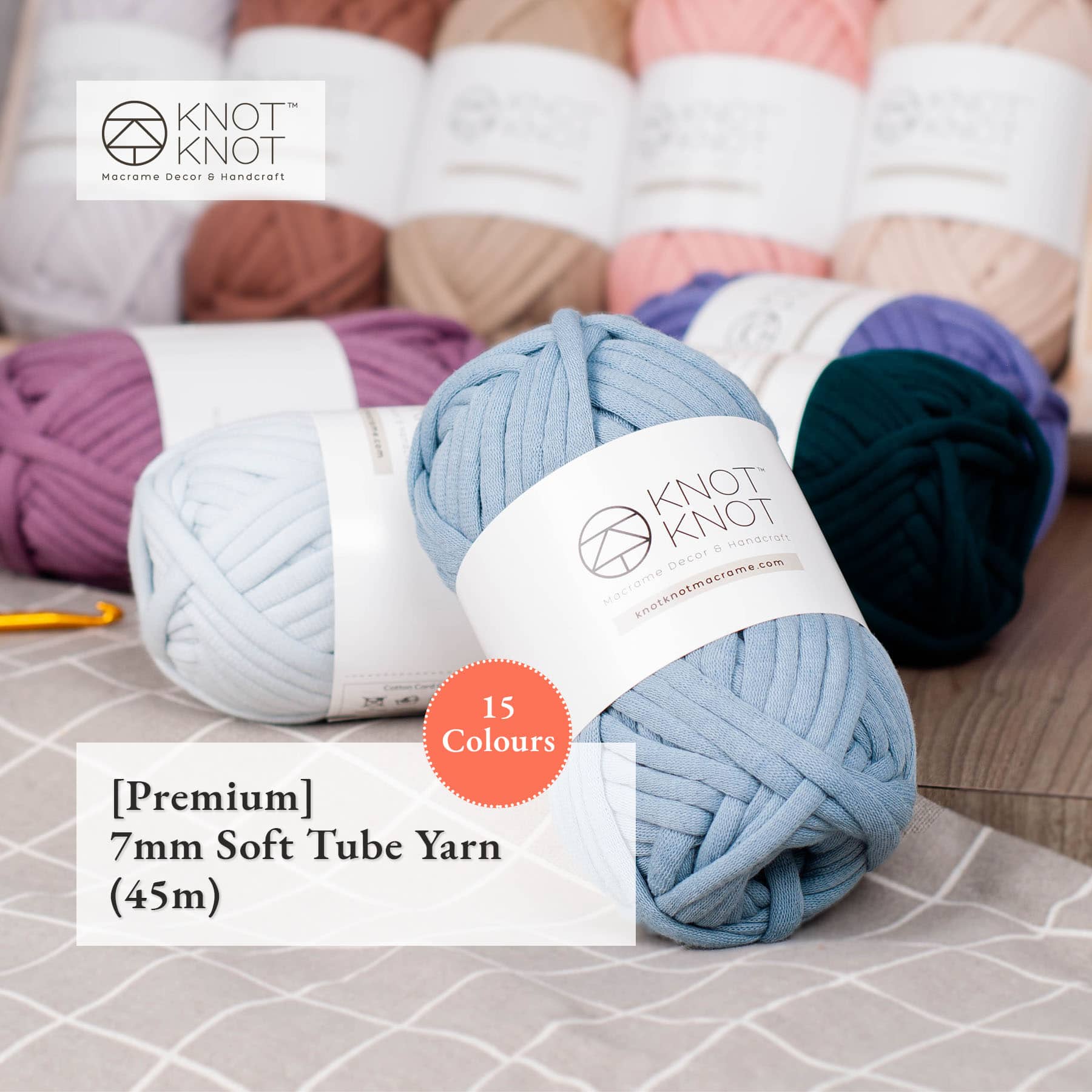 Premium] Soft 7mm Tube Yarn (45m) Macrame Rope DIY Handcraft, Yarn, Decor, Fiber Art Supply, Crochet