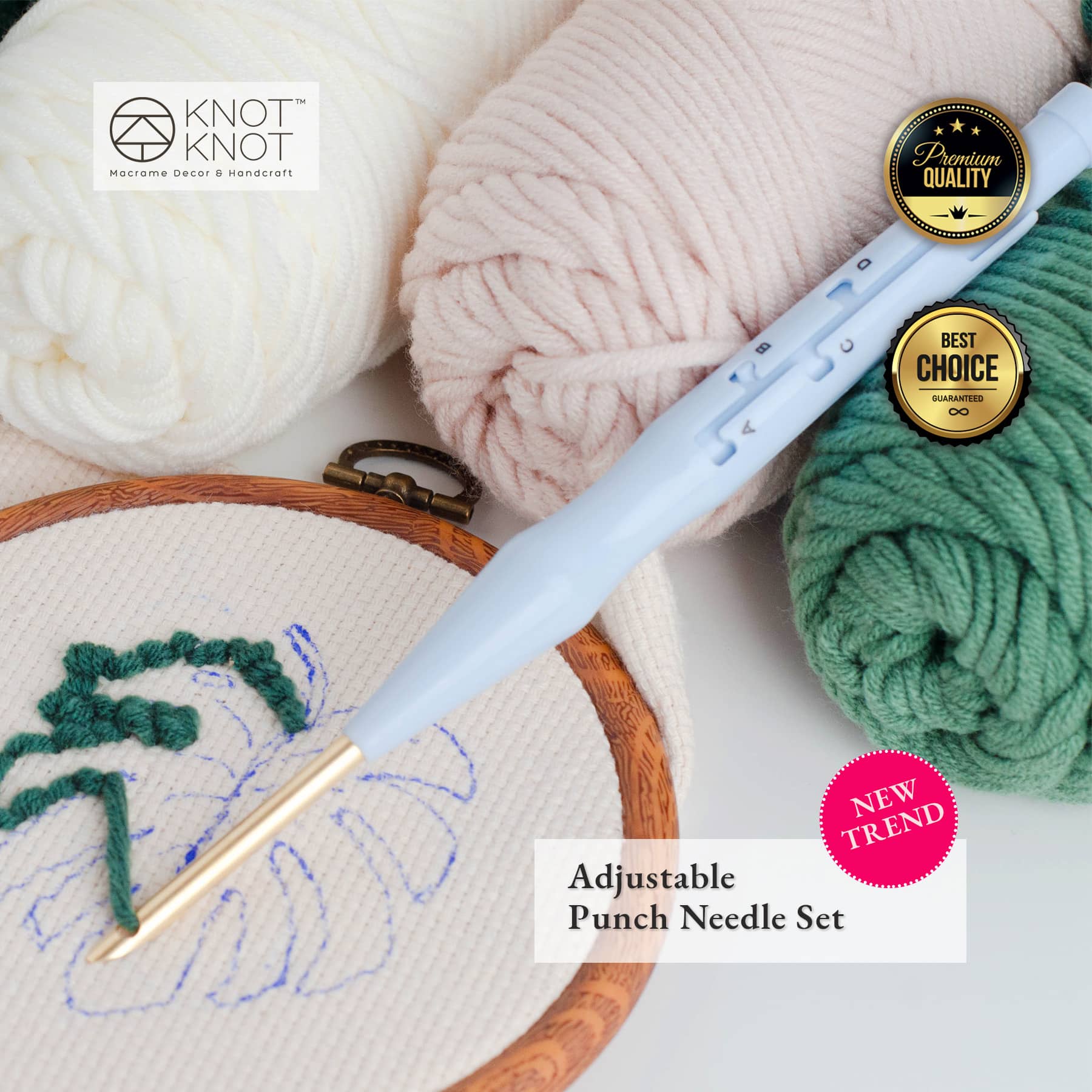 SKC] High Quality Adjustable Punch Needle Embroidery Rug Yarn Craft 戳戳秀 -  Knot Knot Macrame